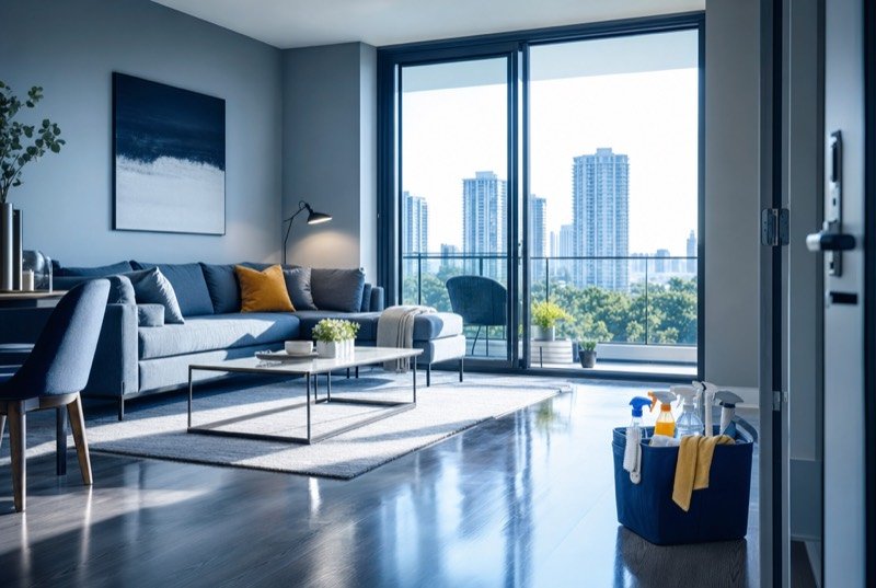A spotless condo living room after a professional clean